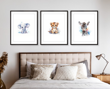 Safari Animals - Rainbow Colours - Elephant, Tiger & Zebra